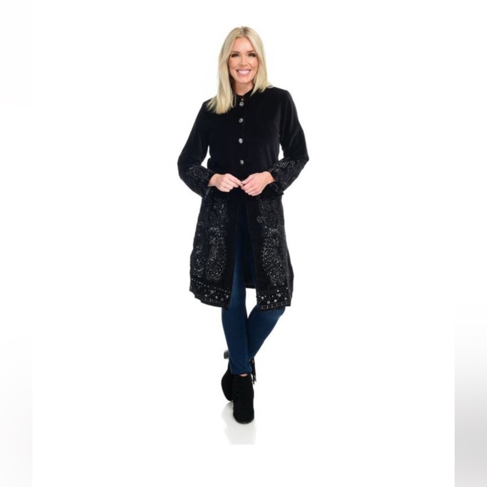 Indigo Moon Black Velvet and Sequin Coat NWT